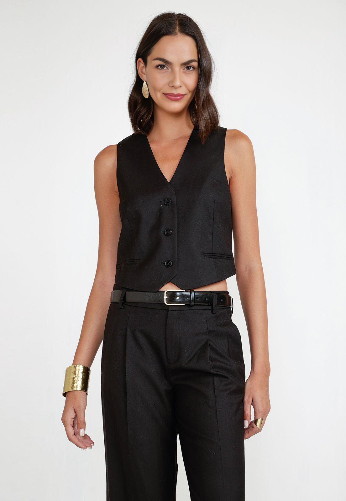 Vest Mujer Lana Negro-0