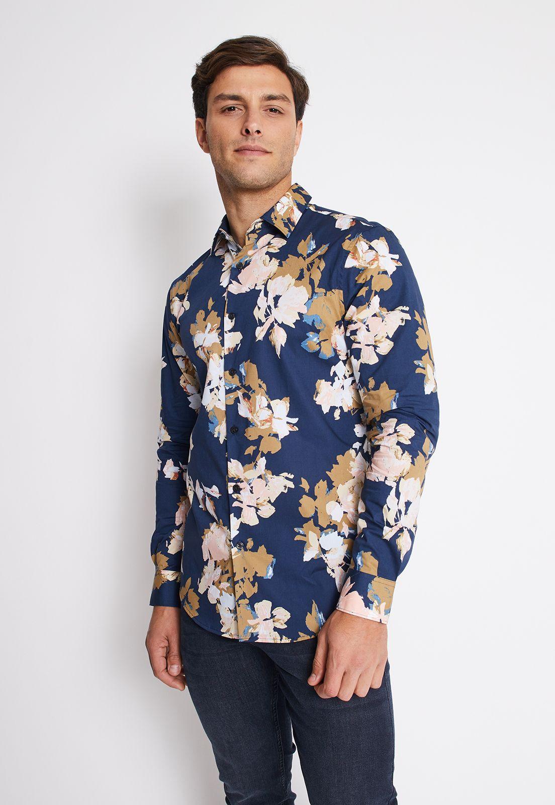 Camisa Hombre Manga Larga Stretch Estampada-0