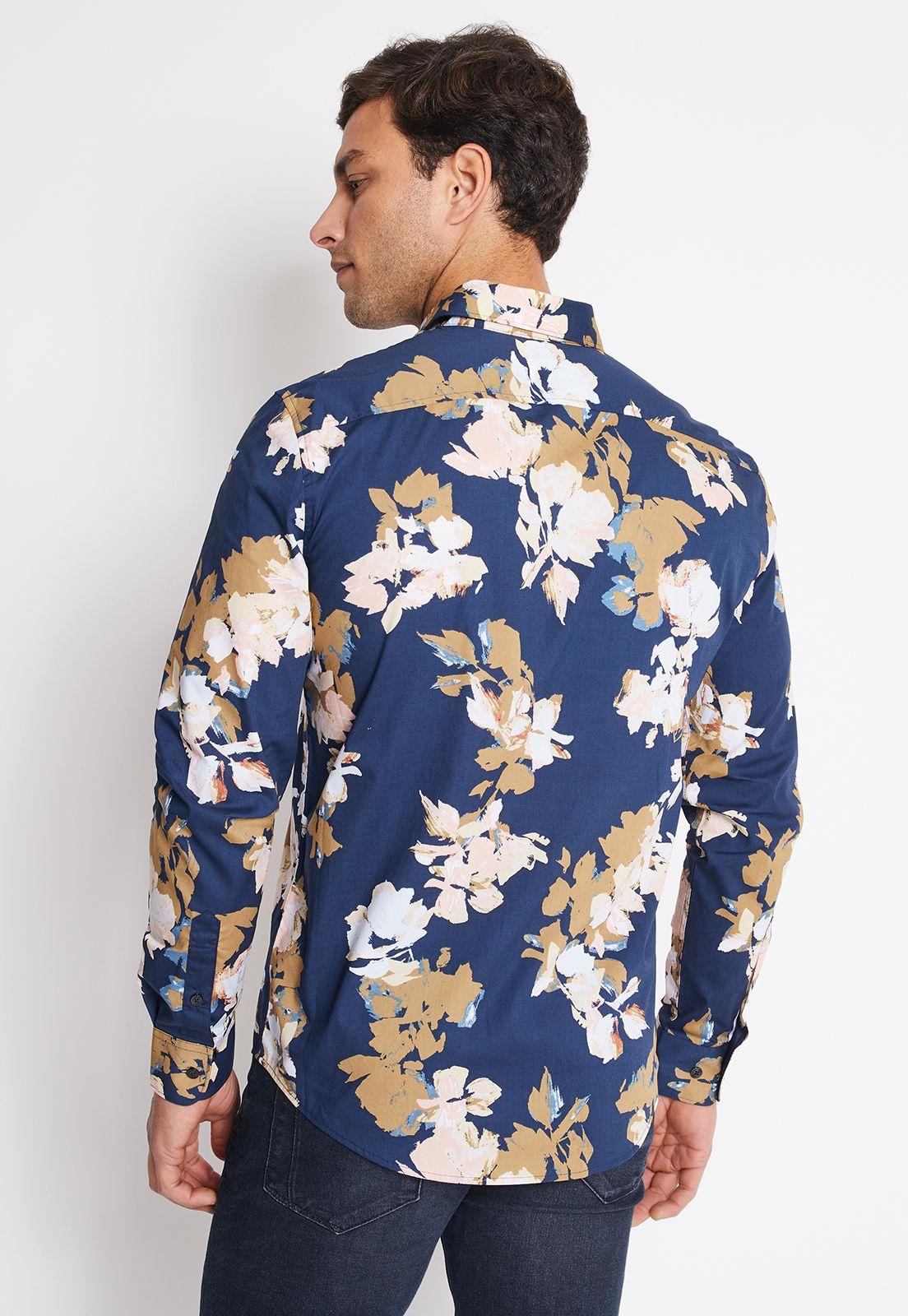 Camisa Hombre Manga Larga Stretch Estampada-1