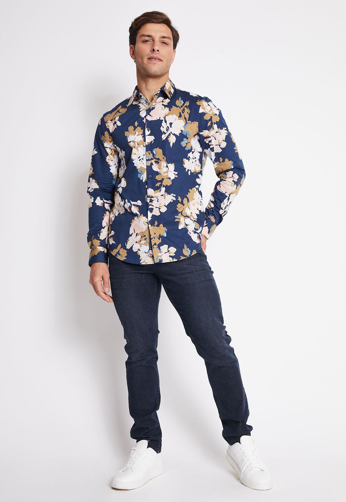 Camisa Hombre Manga Larga Stretch Estampada-3