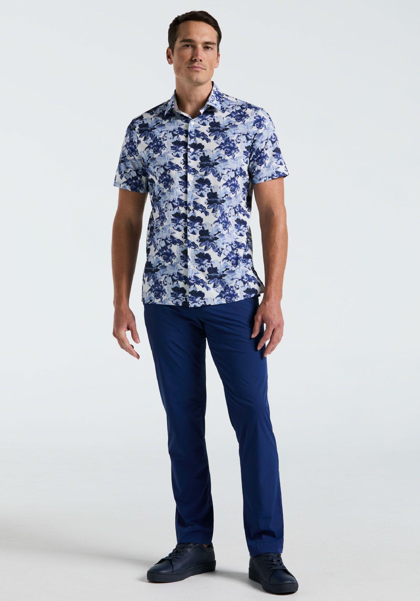 Camisa Hombre Manga Corta Estampada Azul-3