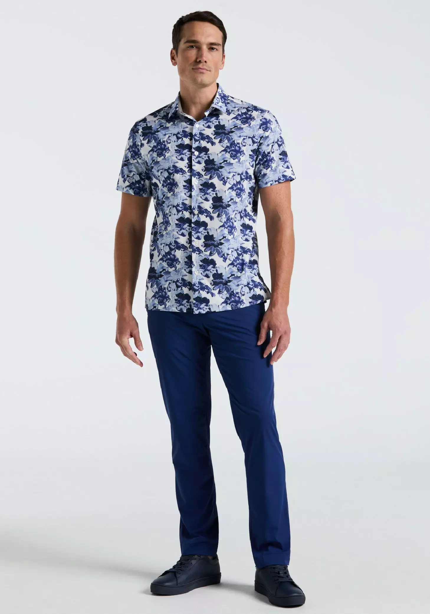 Camisa Hombre Manga Corta Estampada Azul-3