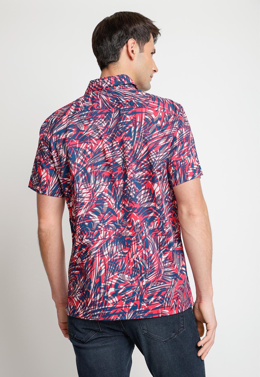 Camisa Hombre Manga Corta Estampada Azul-1