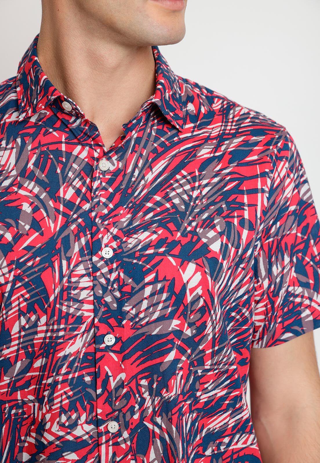 Camisa Hombre Manga Corta Estampada Azul-2