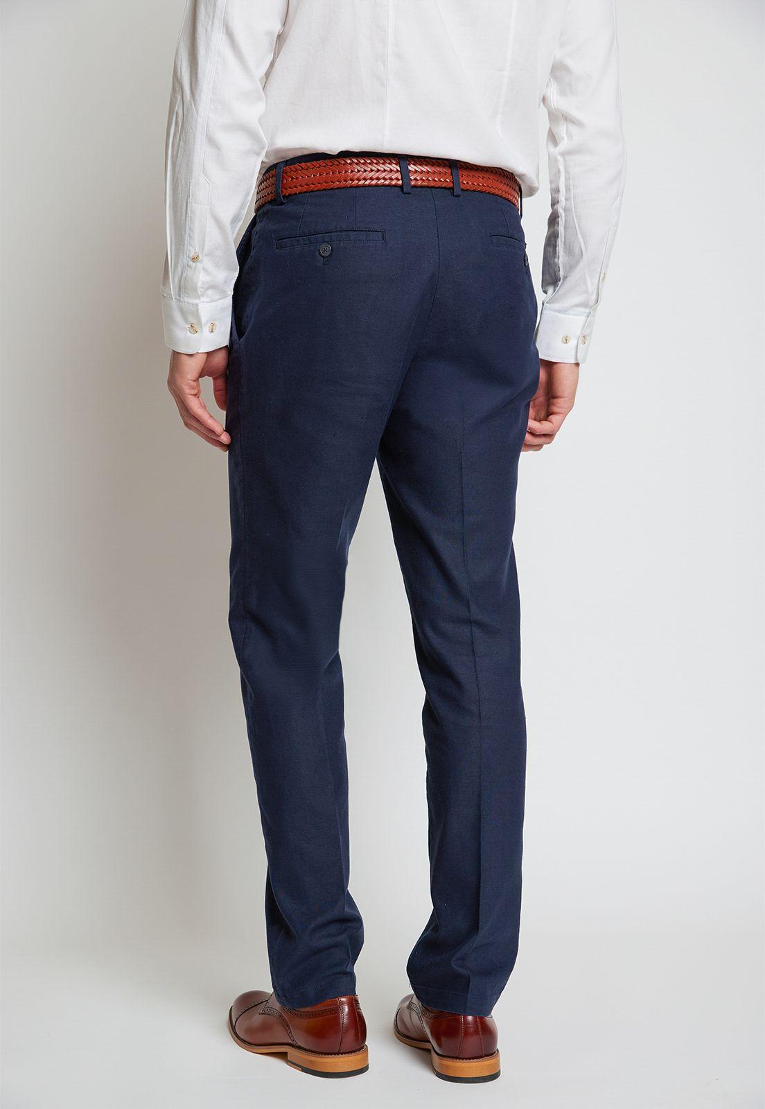 Pantalón Hombre Mezcla Algodón Lino Liso Slim Venancio Azul Marino-1