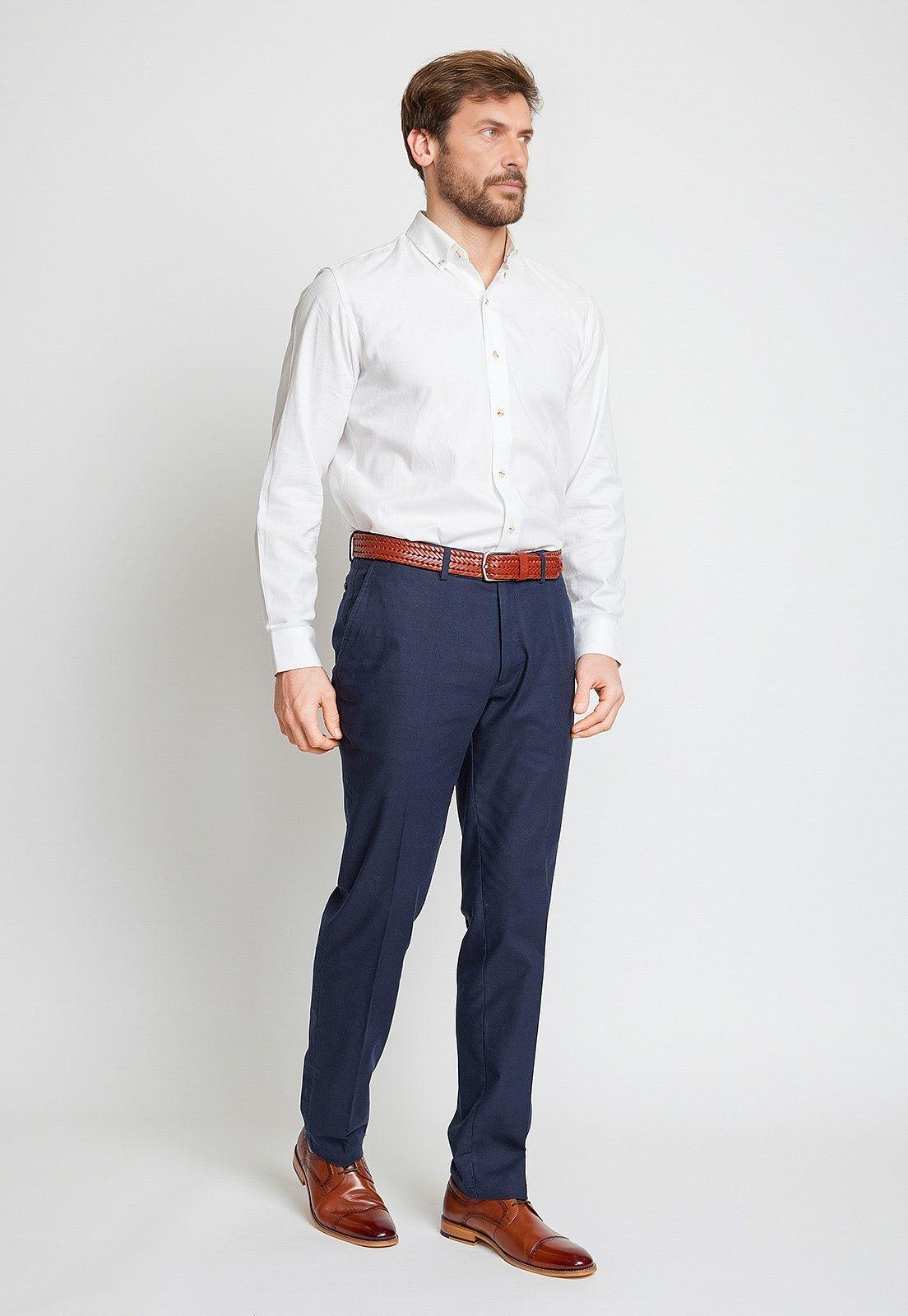 Pantalón Hombre Mezcla Algodón Lino Liso Slim Venancio Azul Marino-3