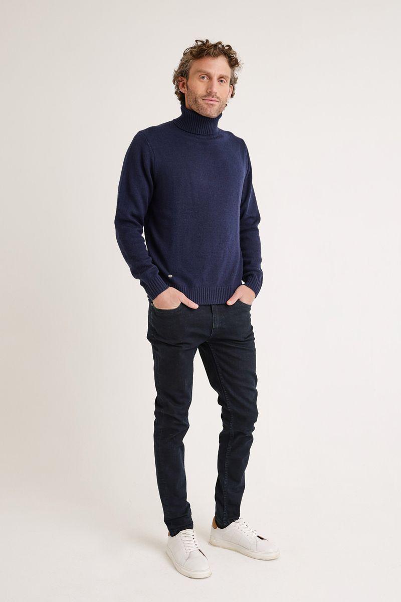 Sweater hombre cuello alto azul marino-3