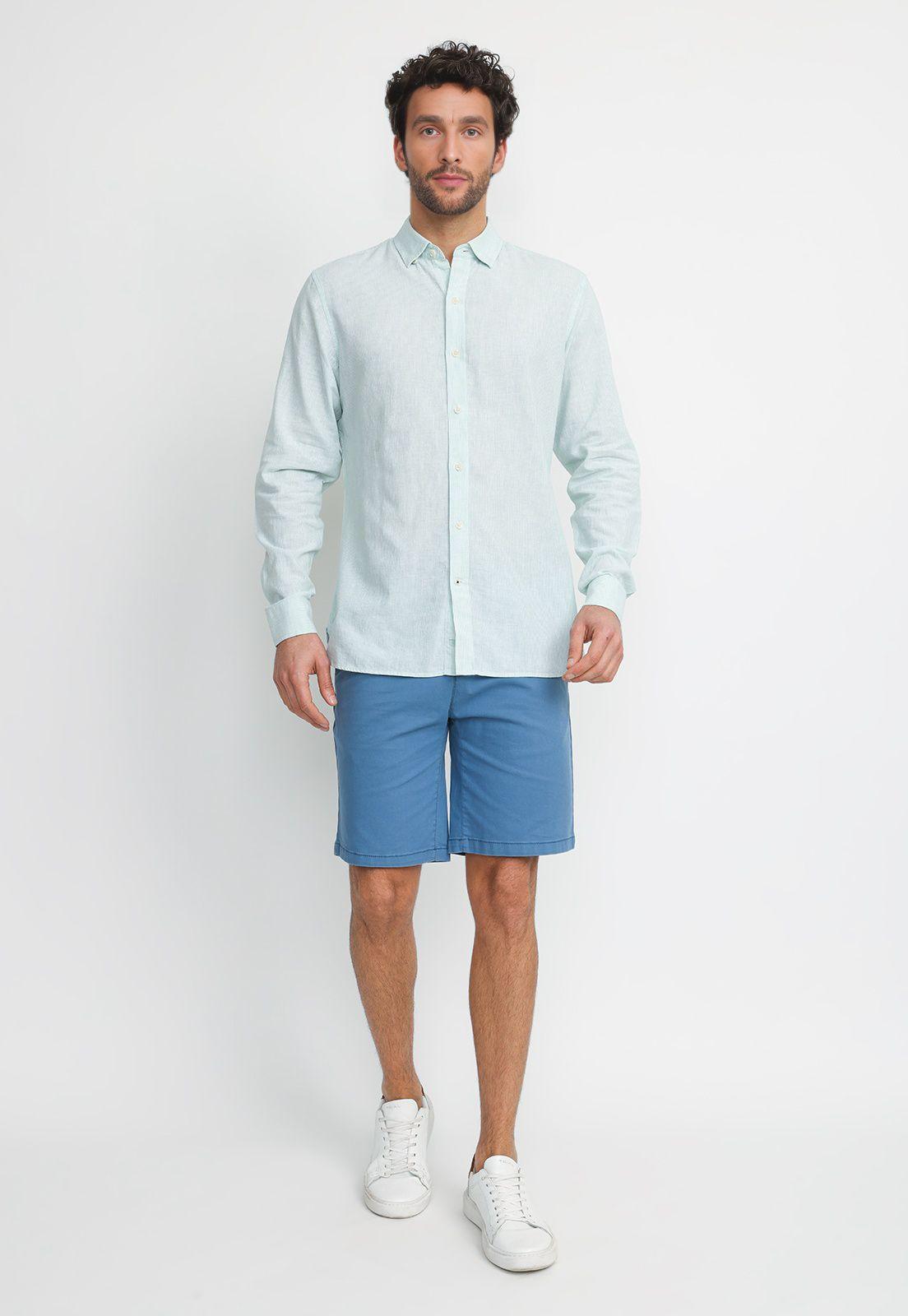 Camisa Rayada Lino Algodón Bruno Verde-3