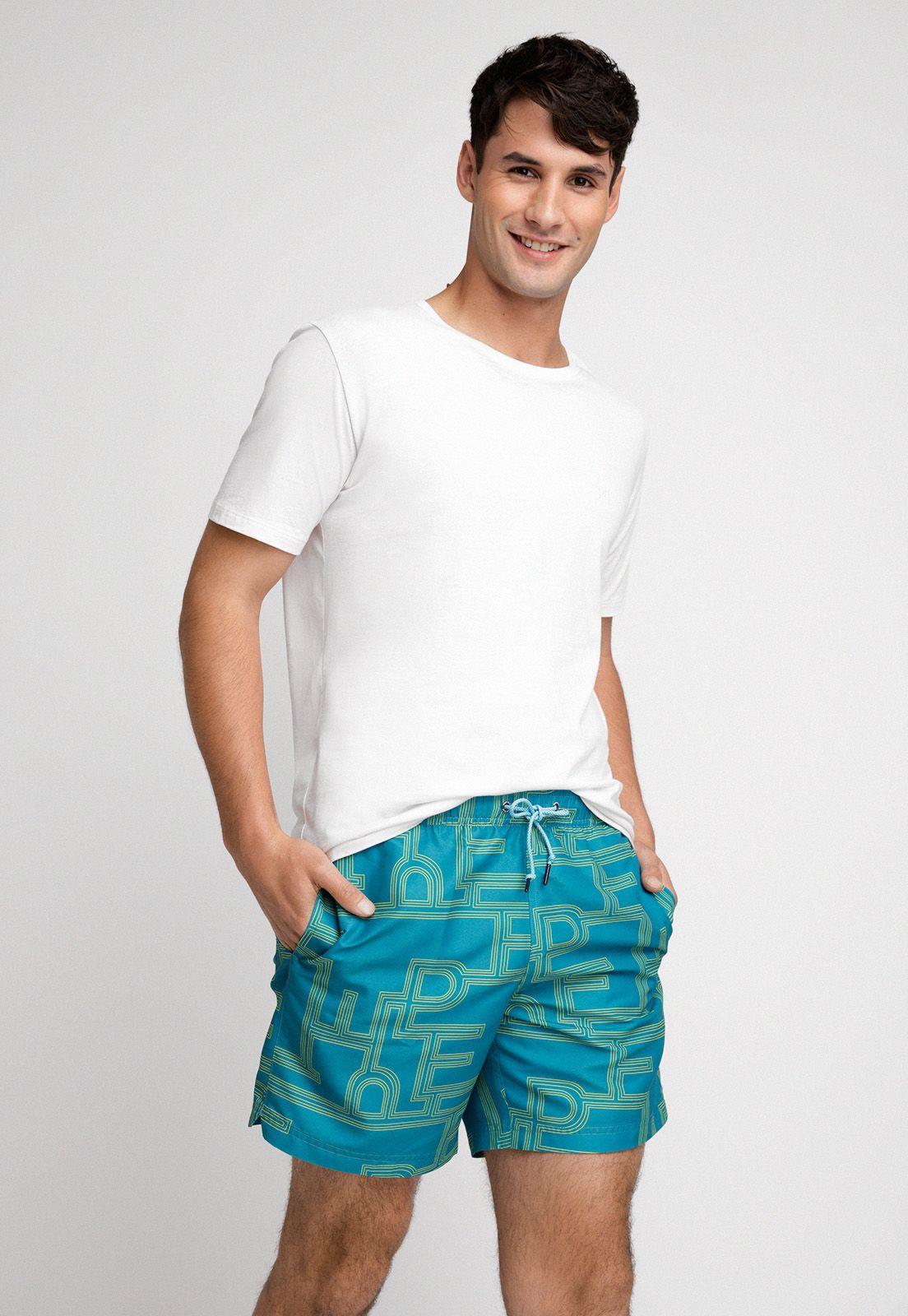 TRAJE DE BAÑO HOMBRE ESTAMPADO CELESTE-0