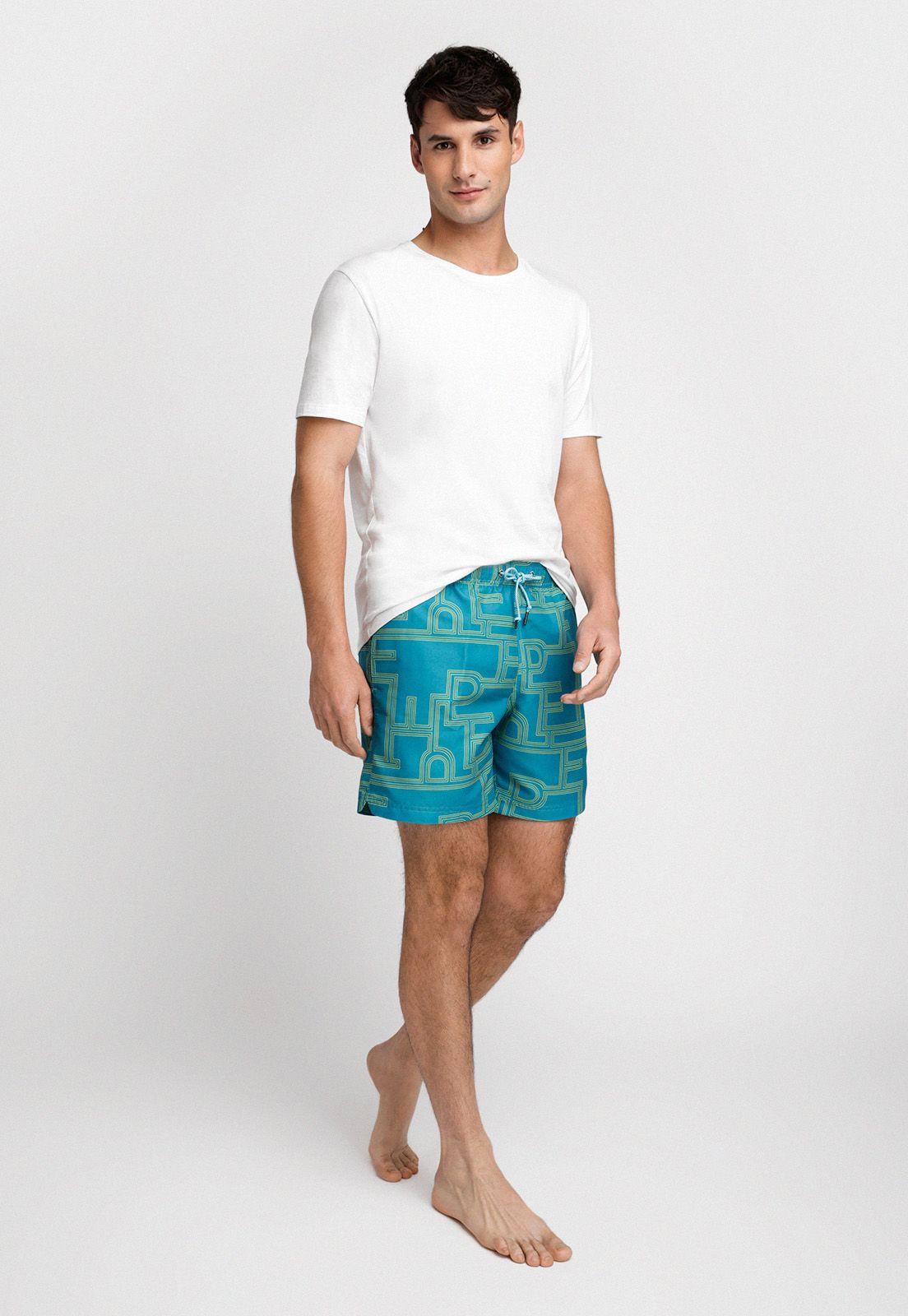 TRAJE DE BAÑO HOMBRE ESTAMPADO CELESTE-3