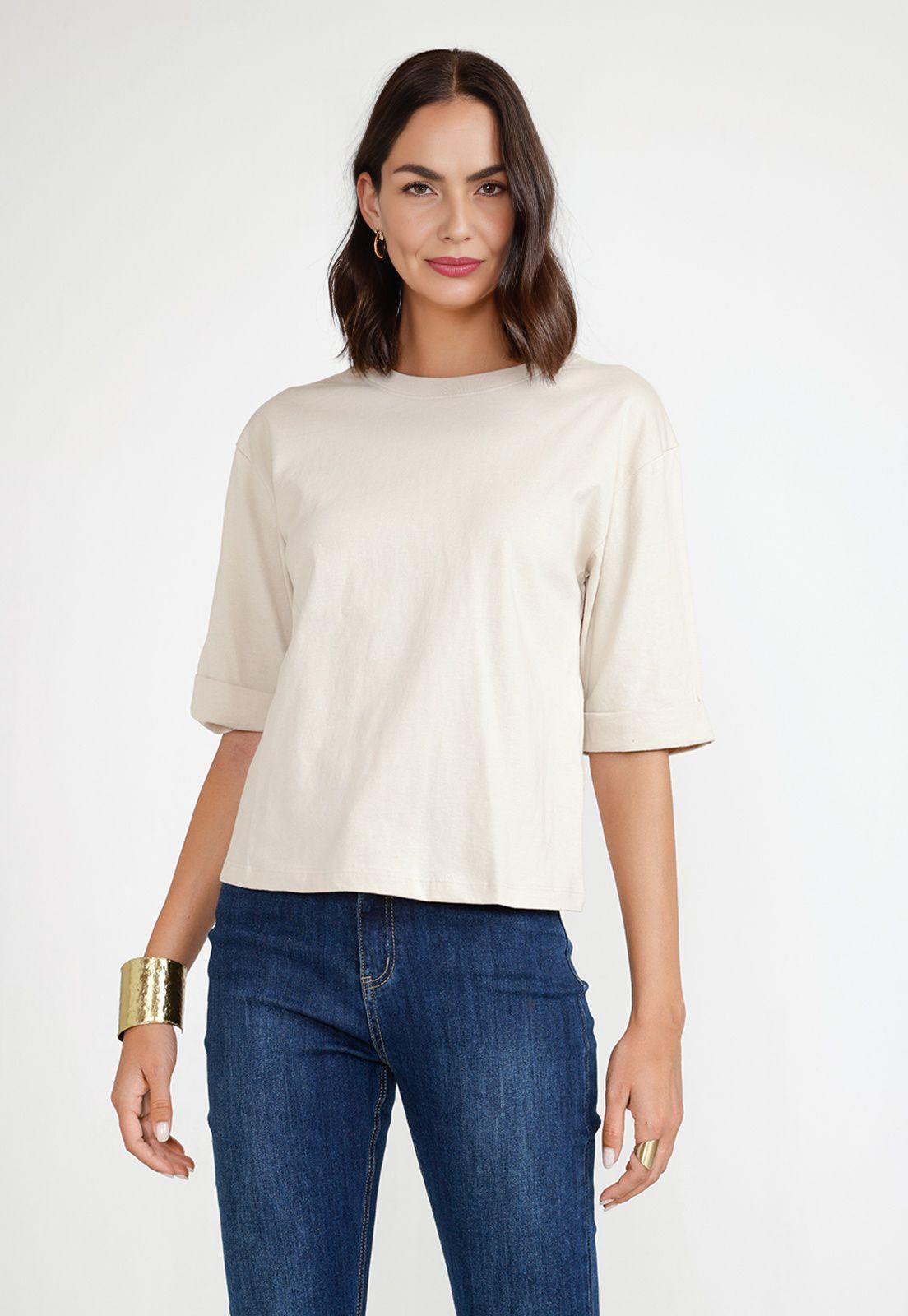 Polera Mujer Algodón Peruano Beige-0