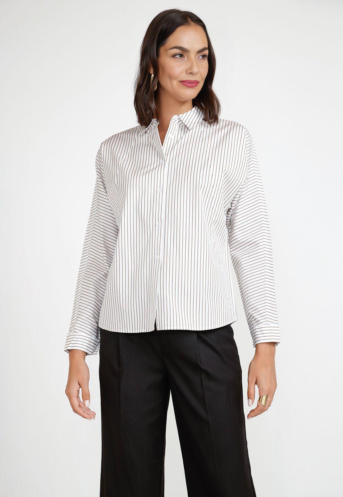 Blusa Rayada Mujer Algodón Arena-0