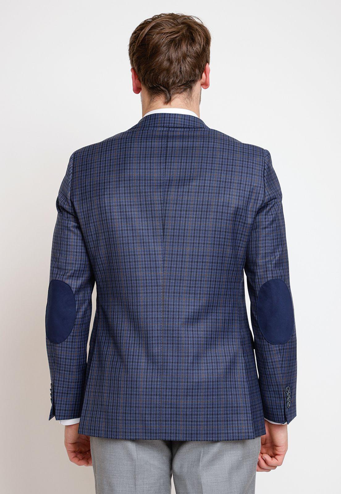 Chaqueta Formal Hombre Mezcla Lana Cuadros Slim Executive Azul-1