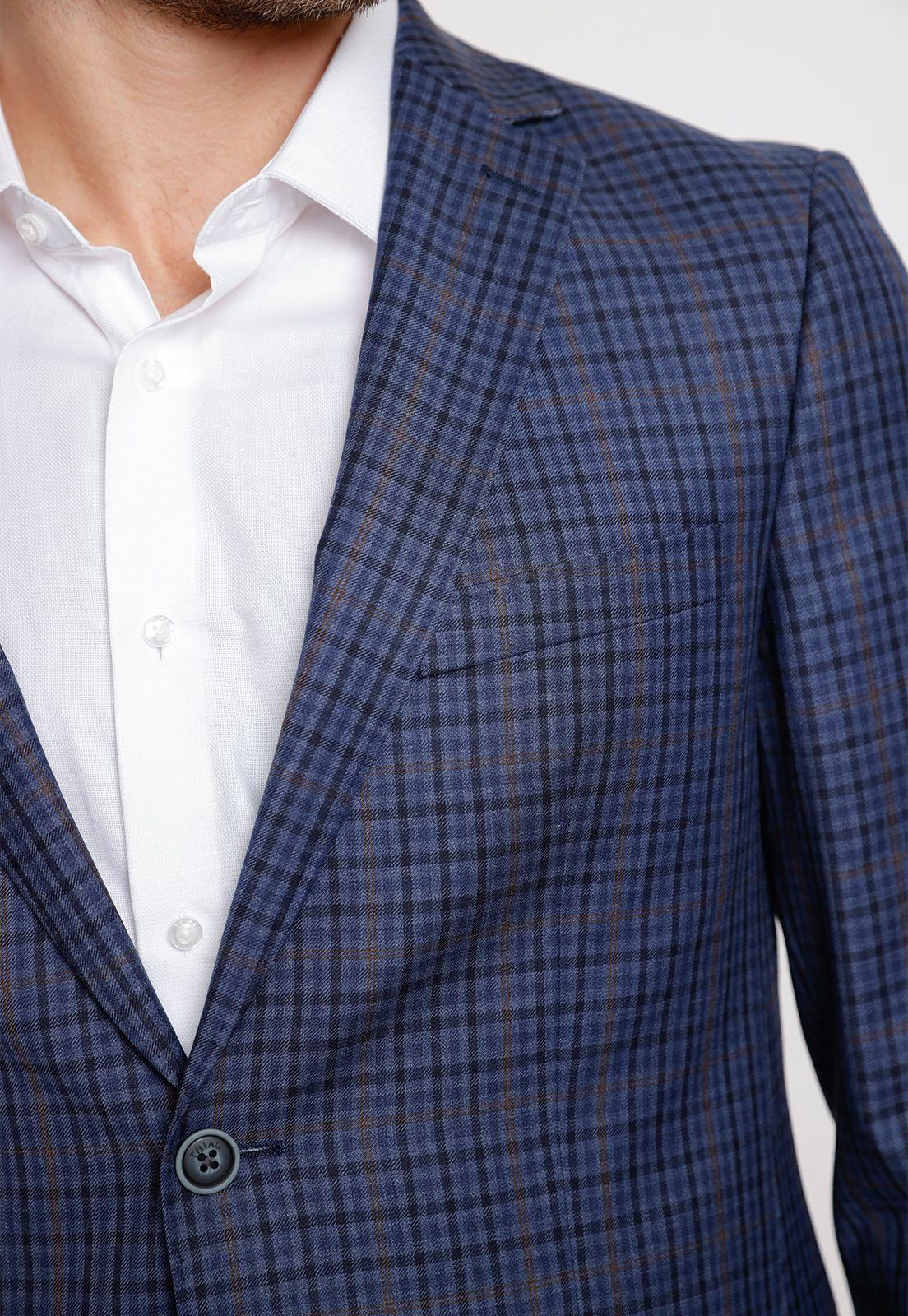 Chaqueta Formal Hombre Mezcla Lana Cuadros Slim Executive Azul-2