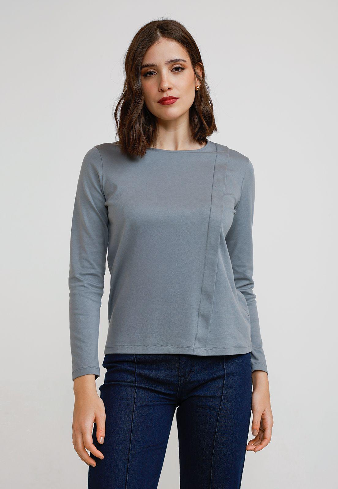 Polera Manga Larga Mujer Algodón Peruano Dusty Blue-0