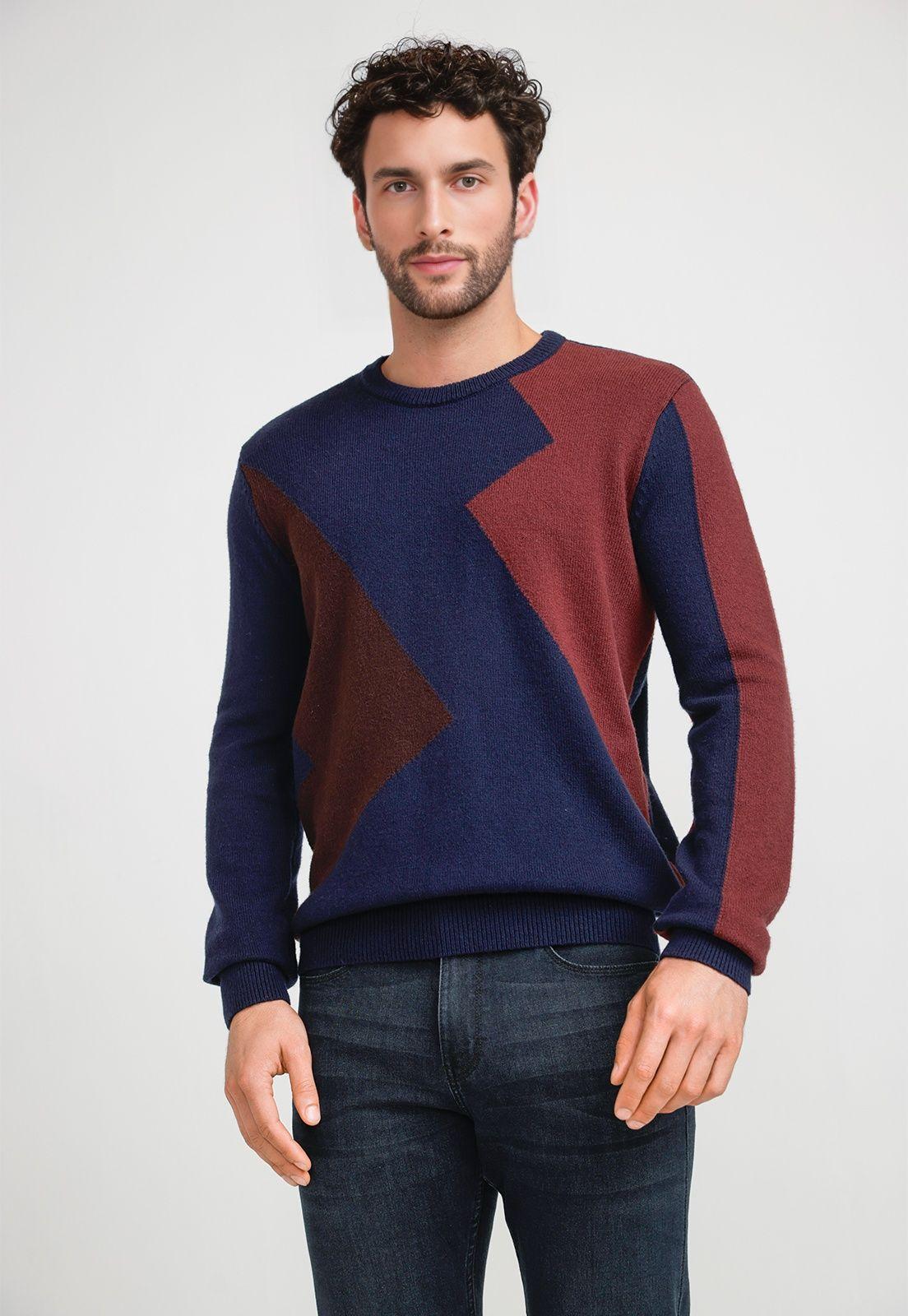 Sweater Hombre Cuello Redondo Navy Geométrico-0