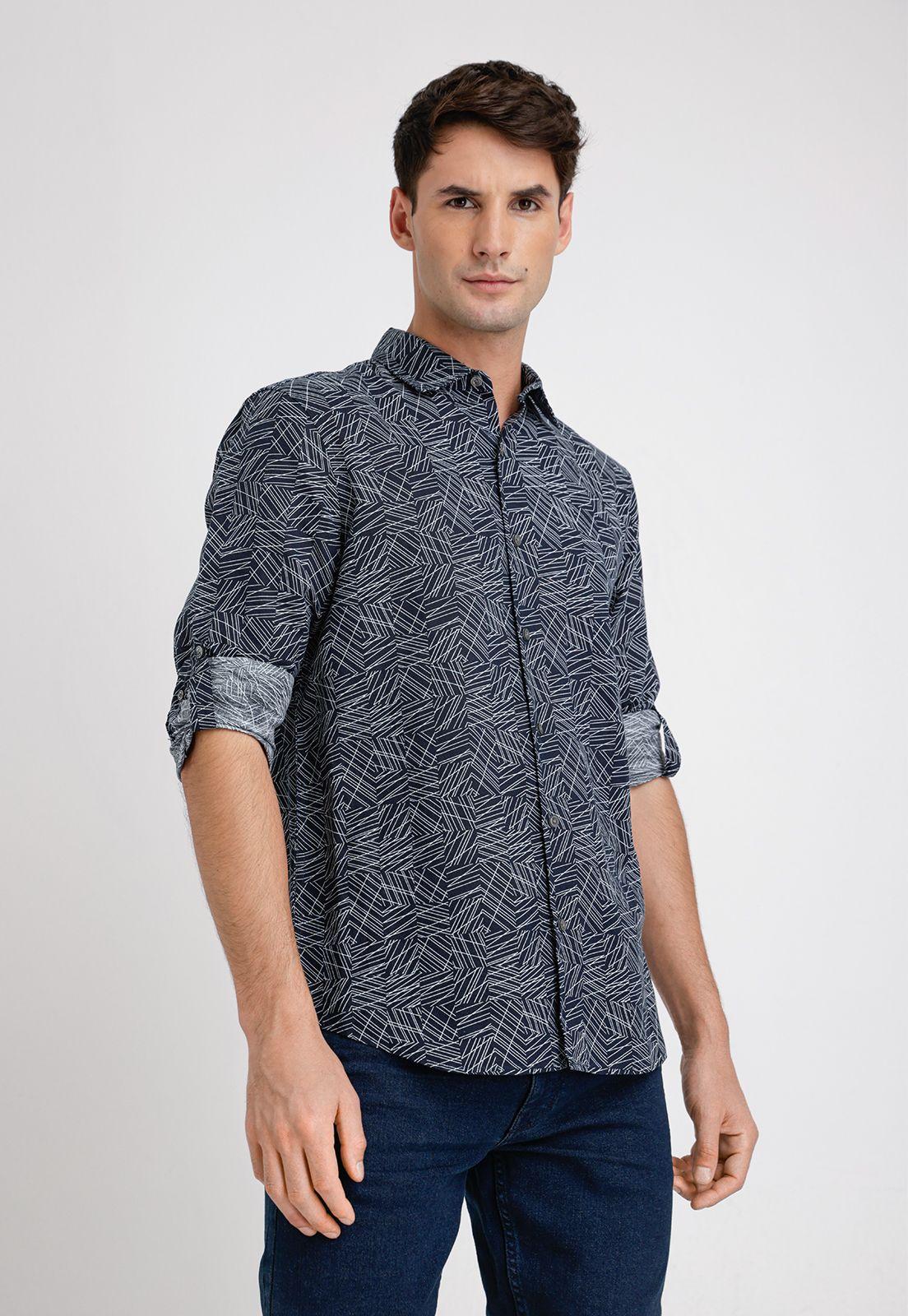Camisa Hombre Manga LargaLino Estampada Navy-0