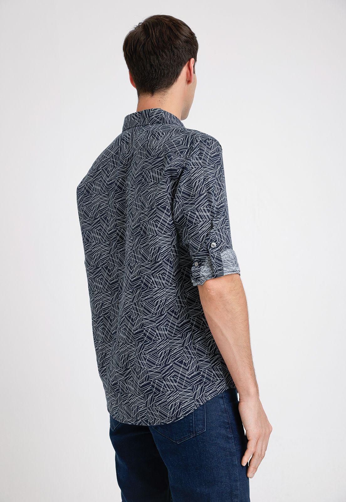 Camisa Hombre Manga LargaLino Estampada Navy-1