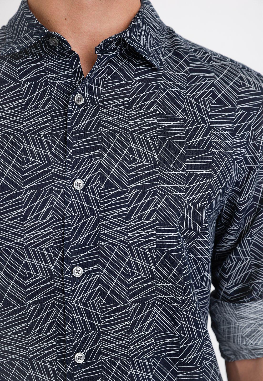 Camisa Hombre Manga LargaLino Estampada Navy-2