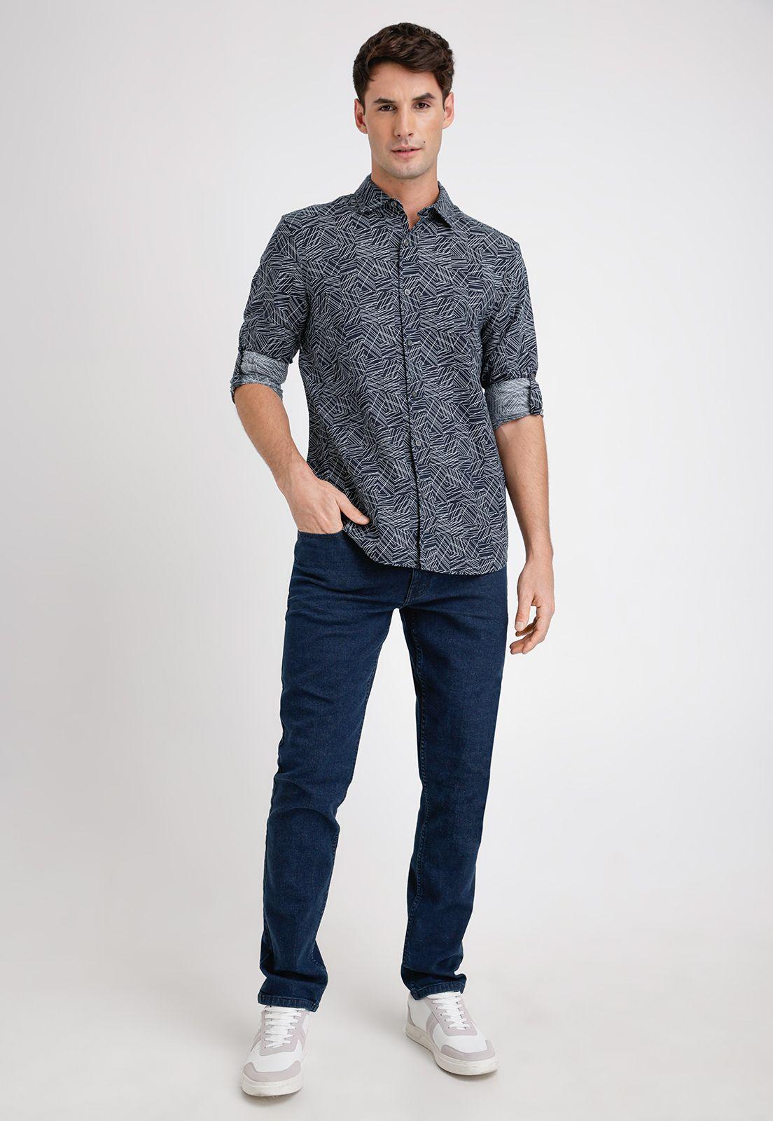 Camisa Hombre Manga LargaLino Estampada Navy-3