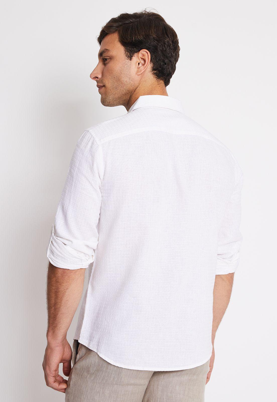Camisa Hombre Manga Larga Lino Texturada Blanco-1