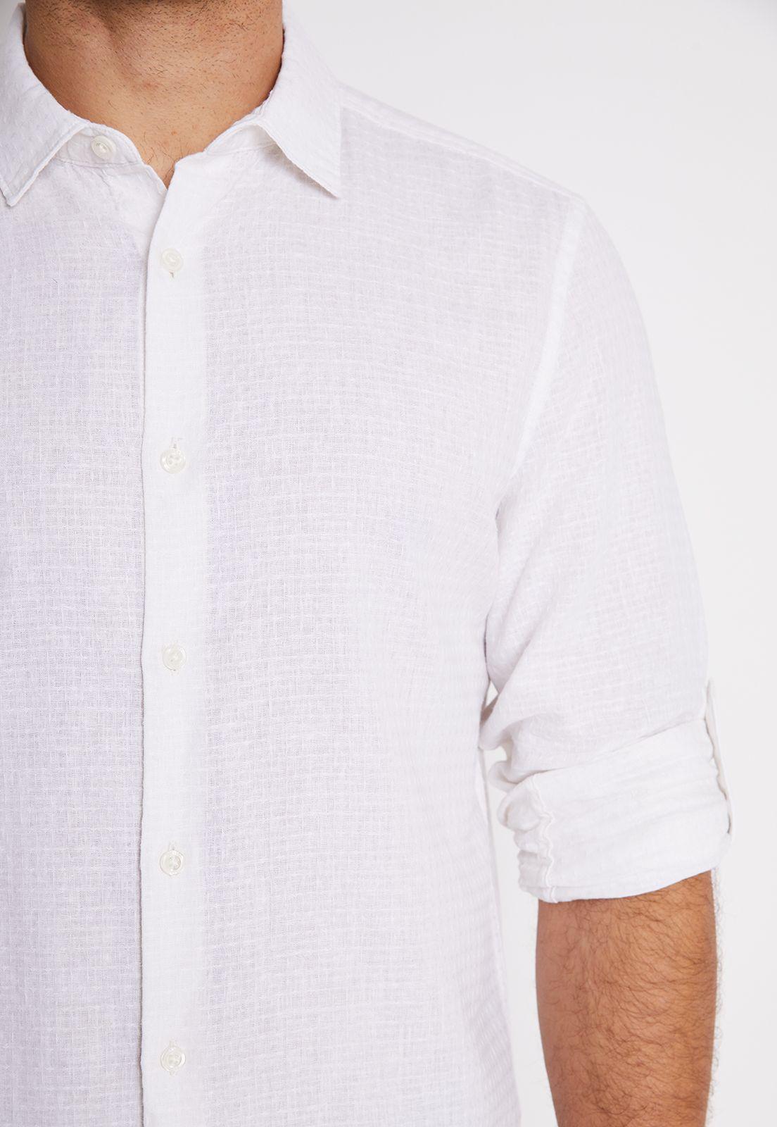 Camisa Hombre Manga Larga Lino Texturada Blanco-2