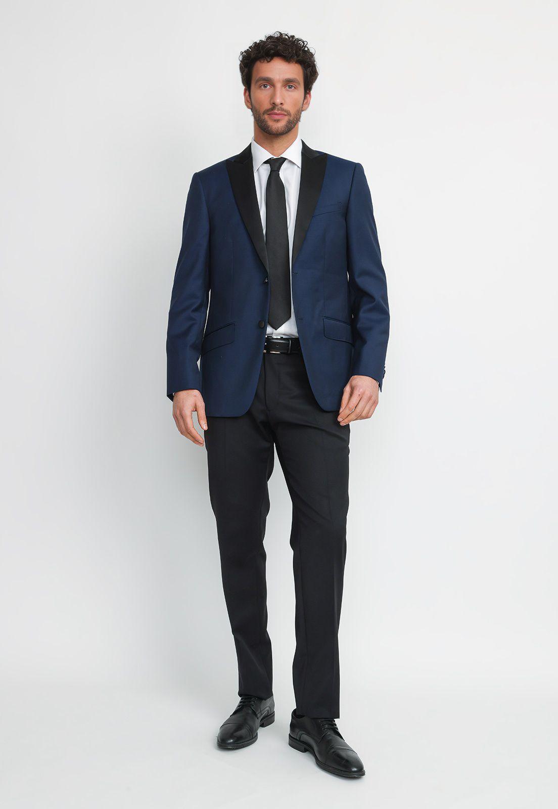 Chaqueta Hombre Formal Lana S100'S Smoking Azulino-3