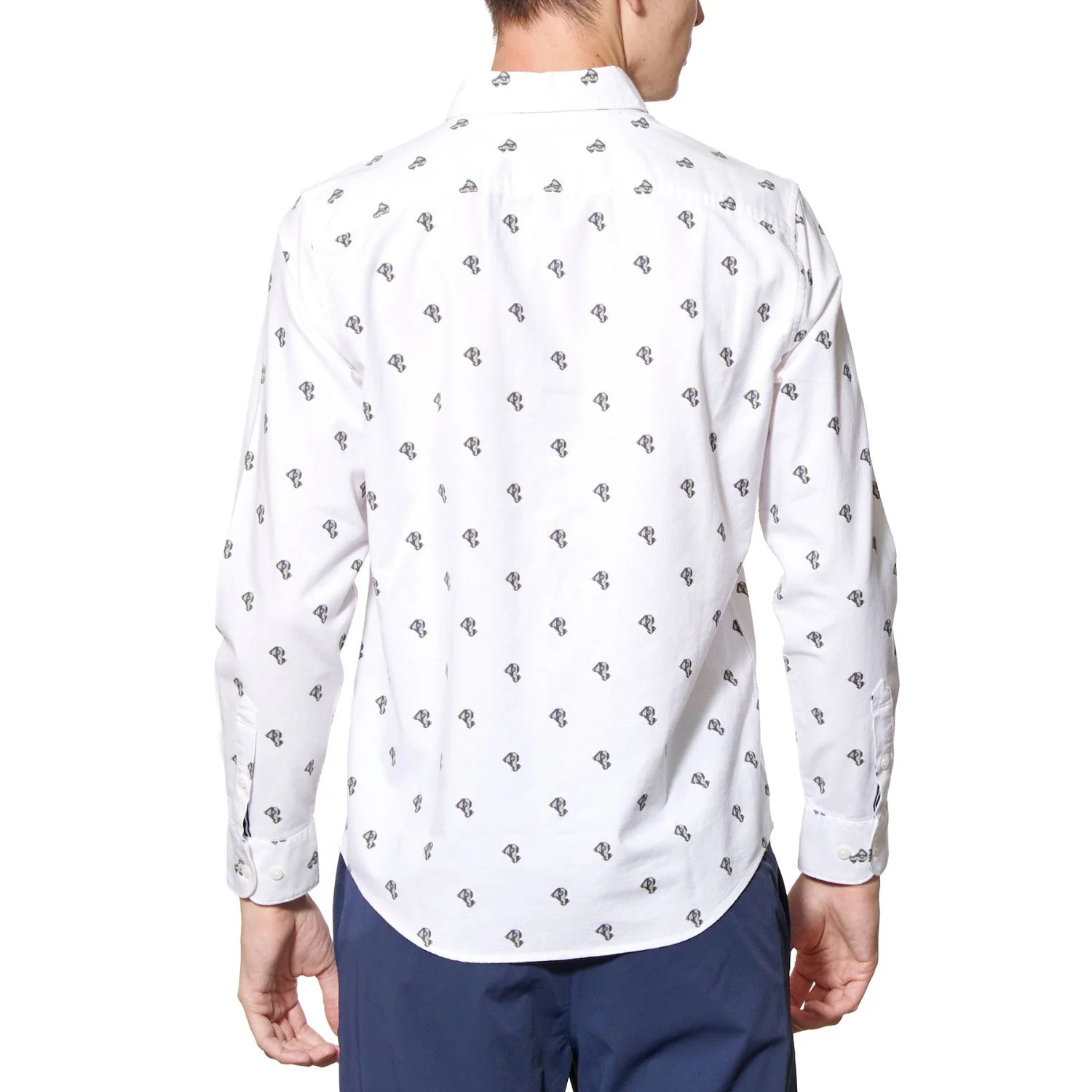 Camisa De Hombre Algodón Estampado Blanco-1