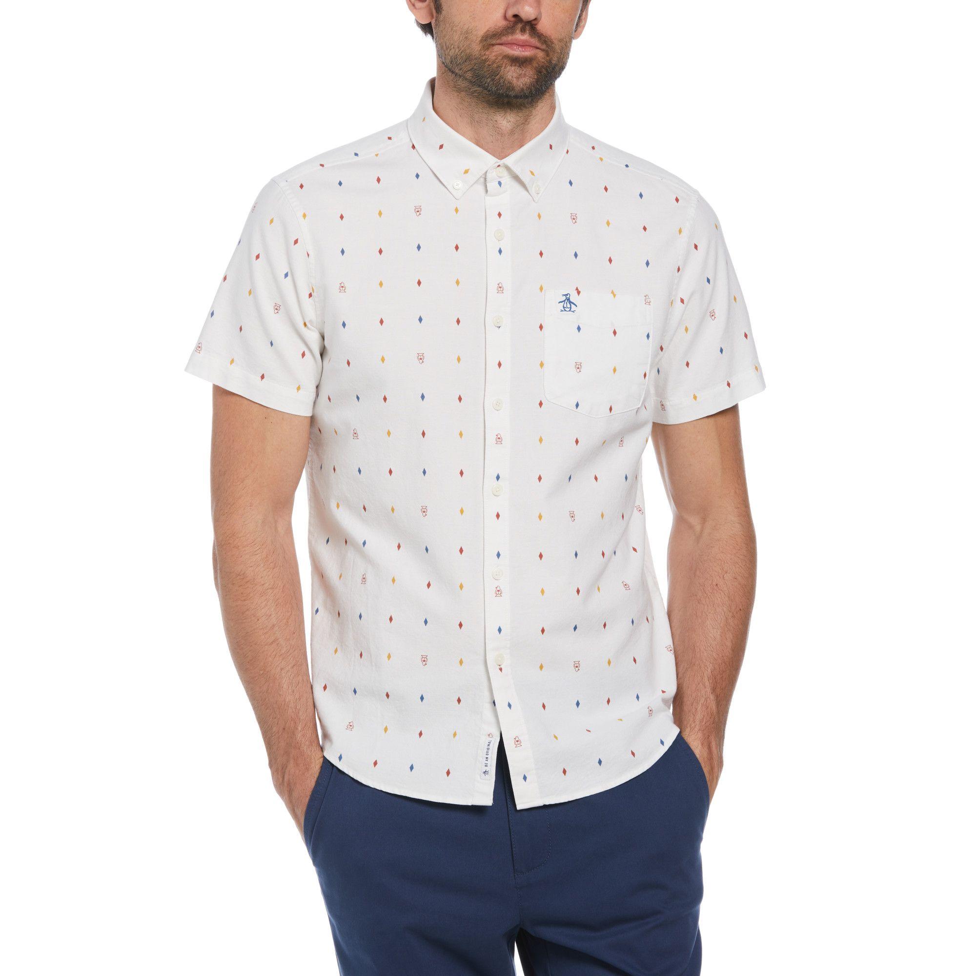 Camisa De Hombre Algodón Estampado Blanco-0