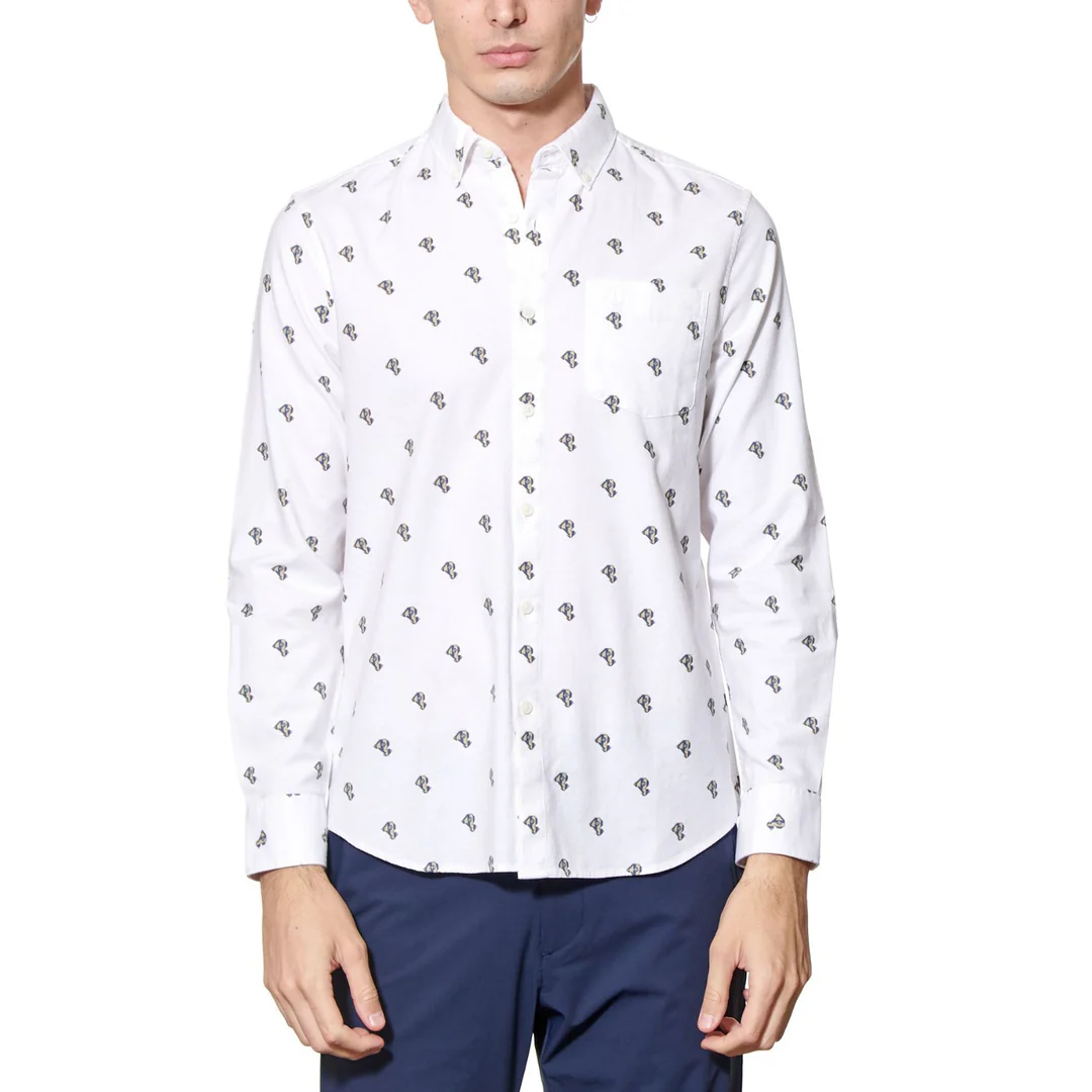 Camisa De Hombre Algodón Estampado Blanco-0