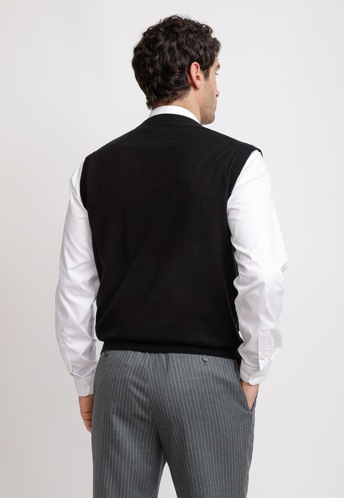 Cárdigan Hombre Formal Sin Mangas Lana Seda Negro-1