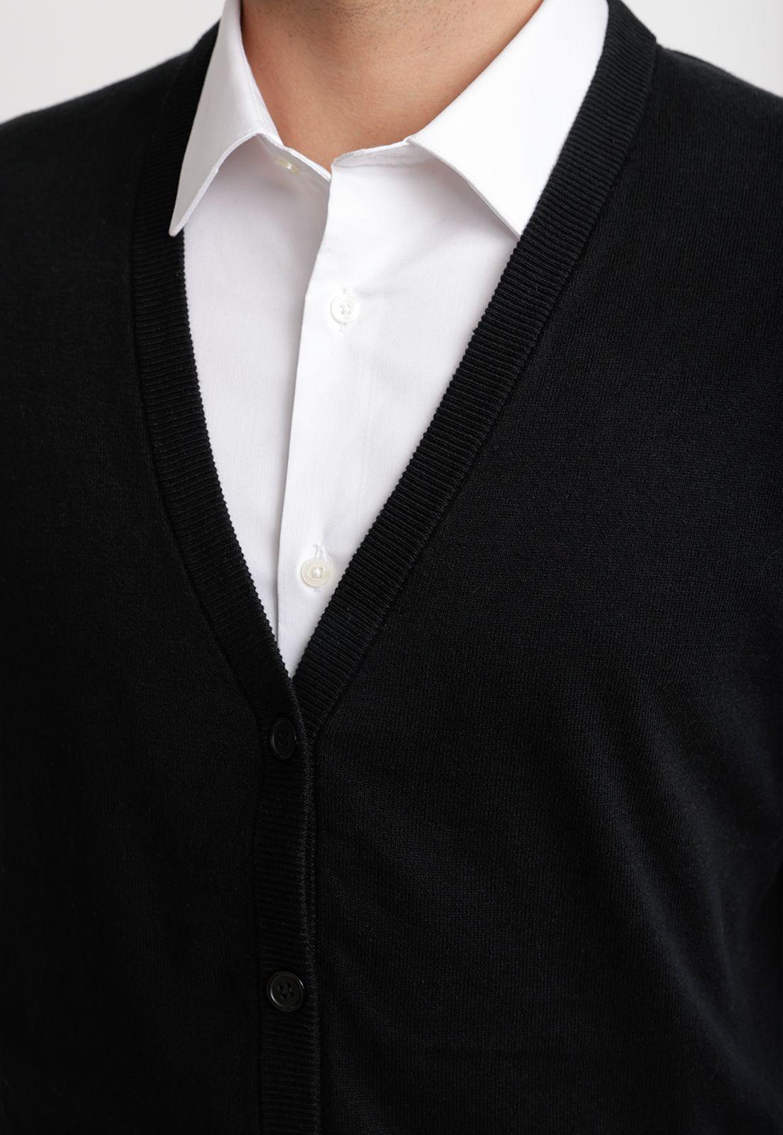 Cárdigan Hombre Formal Sin Mangas Lana Seda Negro-2