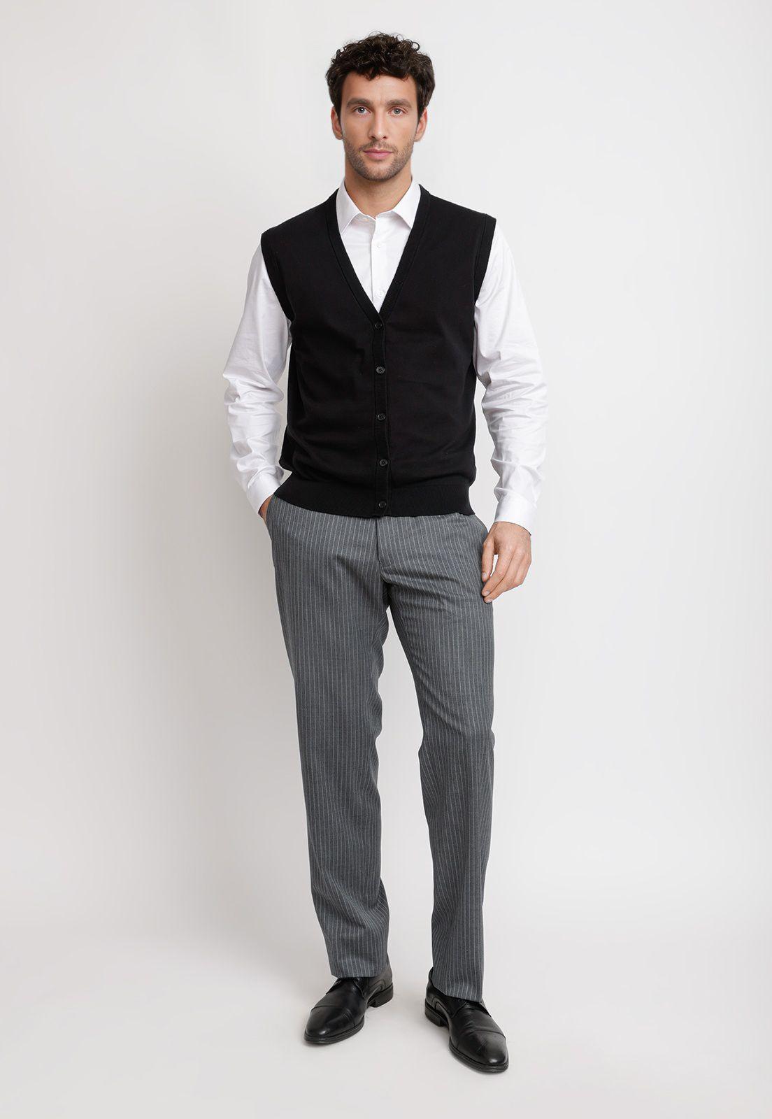 Cárdigan Hombre Formal Sin Mangas Lana Seda Negro-3