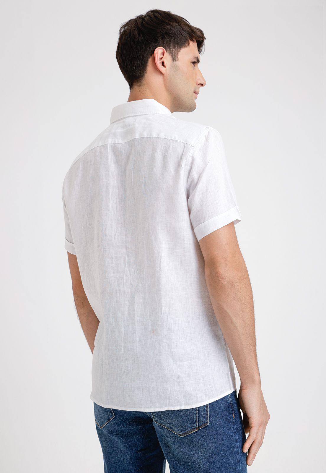 Camisa Hombre Manga Corta Lino Blanca-1