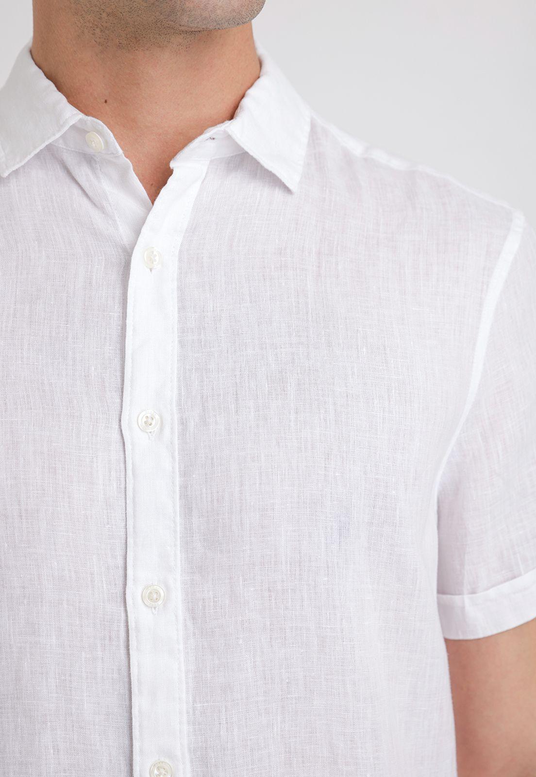 Camisa Hombre Manga Corta Lino Blanca-2