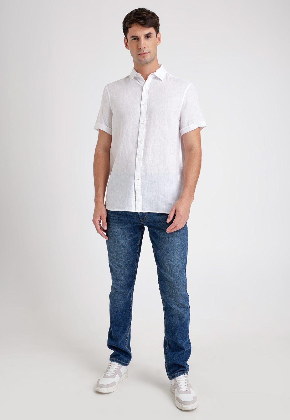 Camisa Hombre Manga Corta Lino Blanca-3
