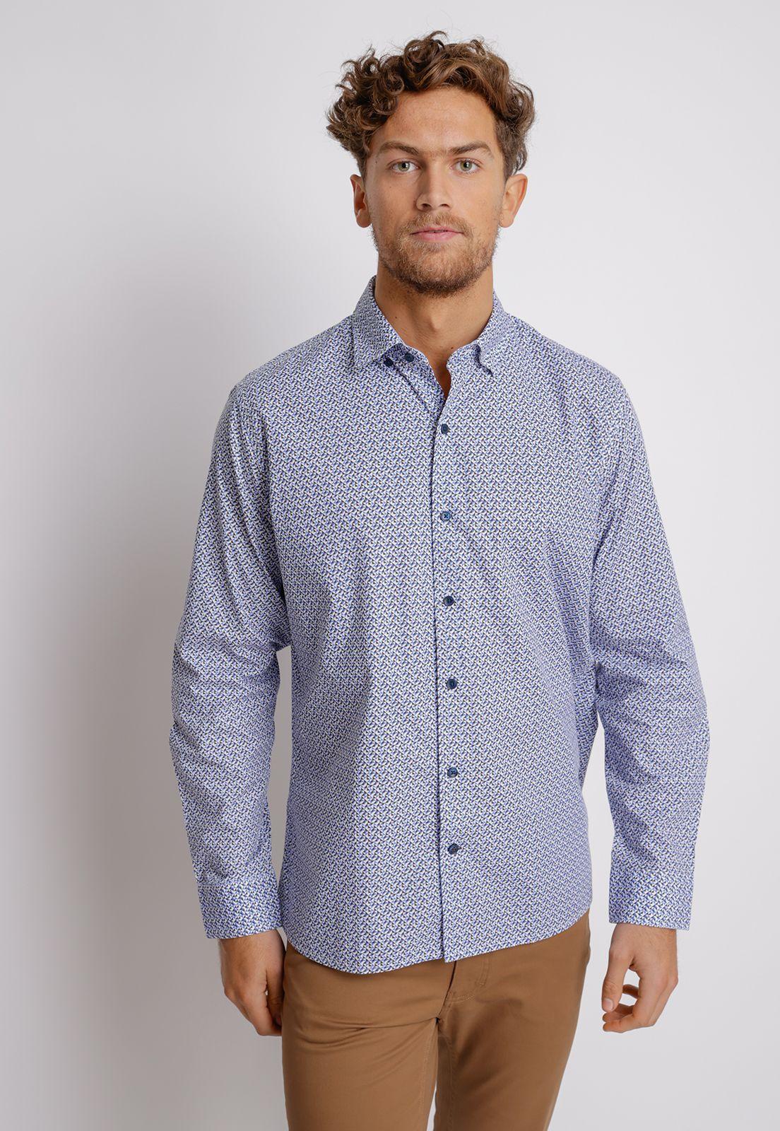 Camisa Manga Larga hombre Casual Slim Fit Baymax Algodón Azul-0