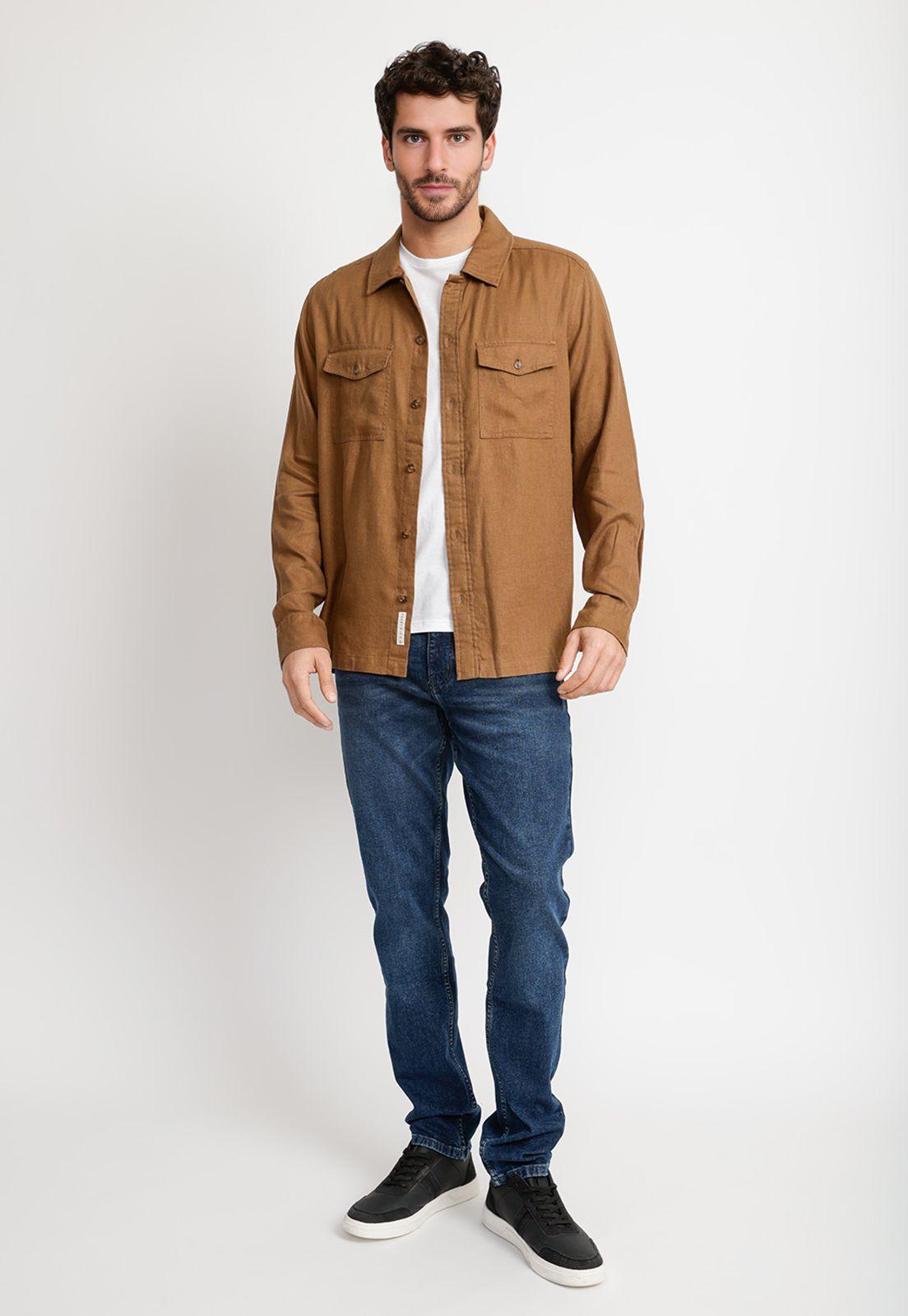 Sobrecamisa Hombre Lino Café-3