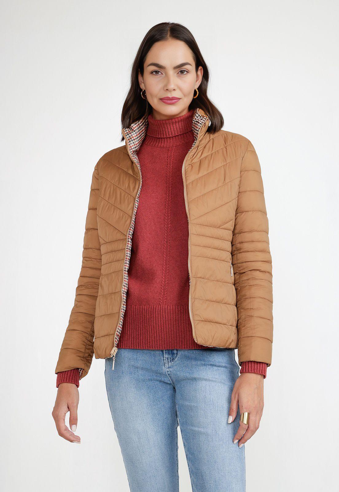 Parka Reversible Mujer Poliéster Camel-0
