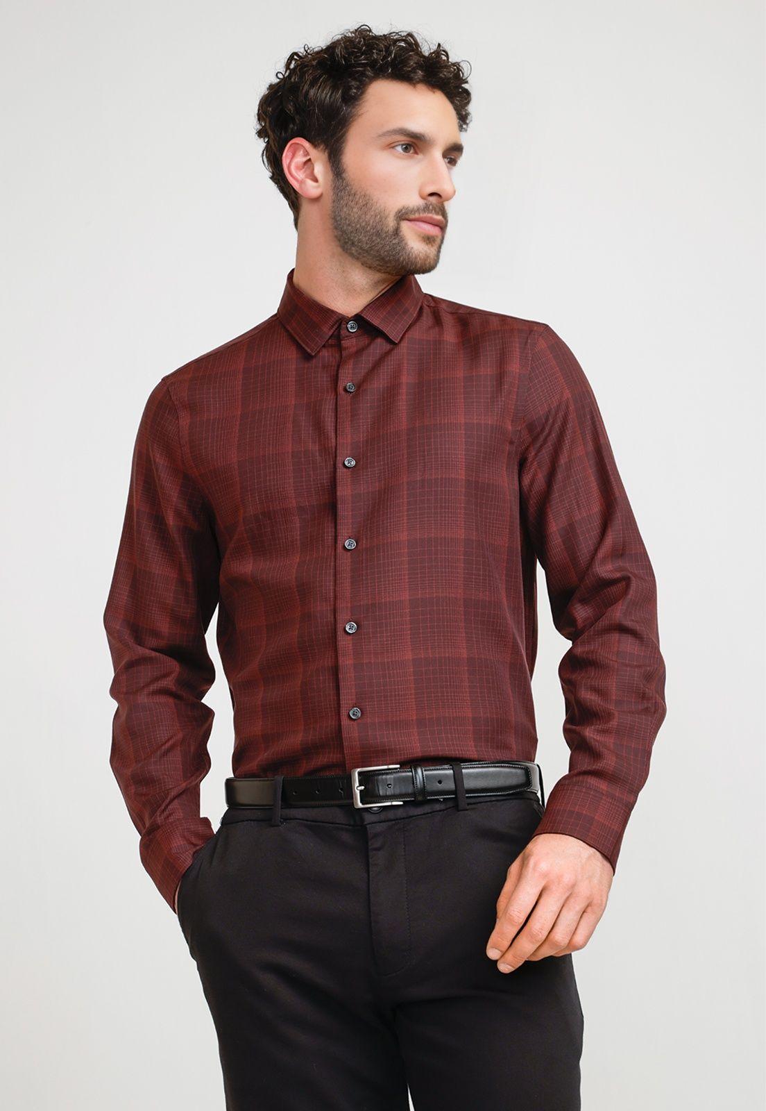 Camisa Hombre Cuadros Ladrillo-0