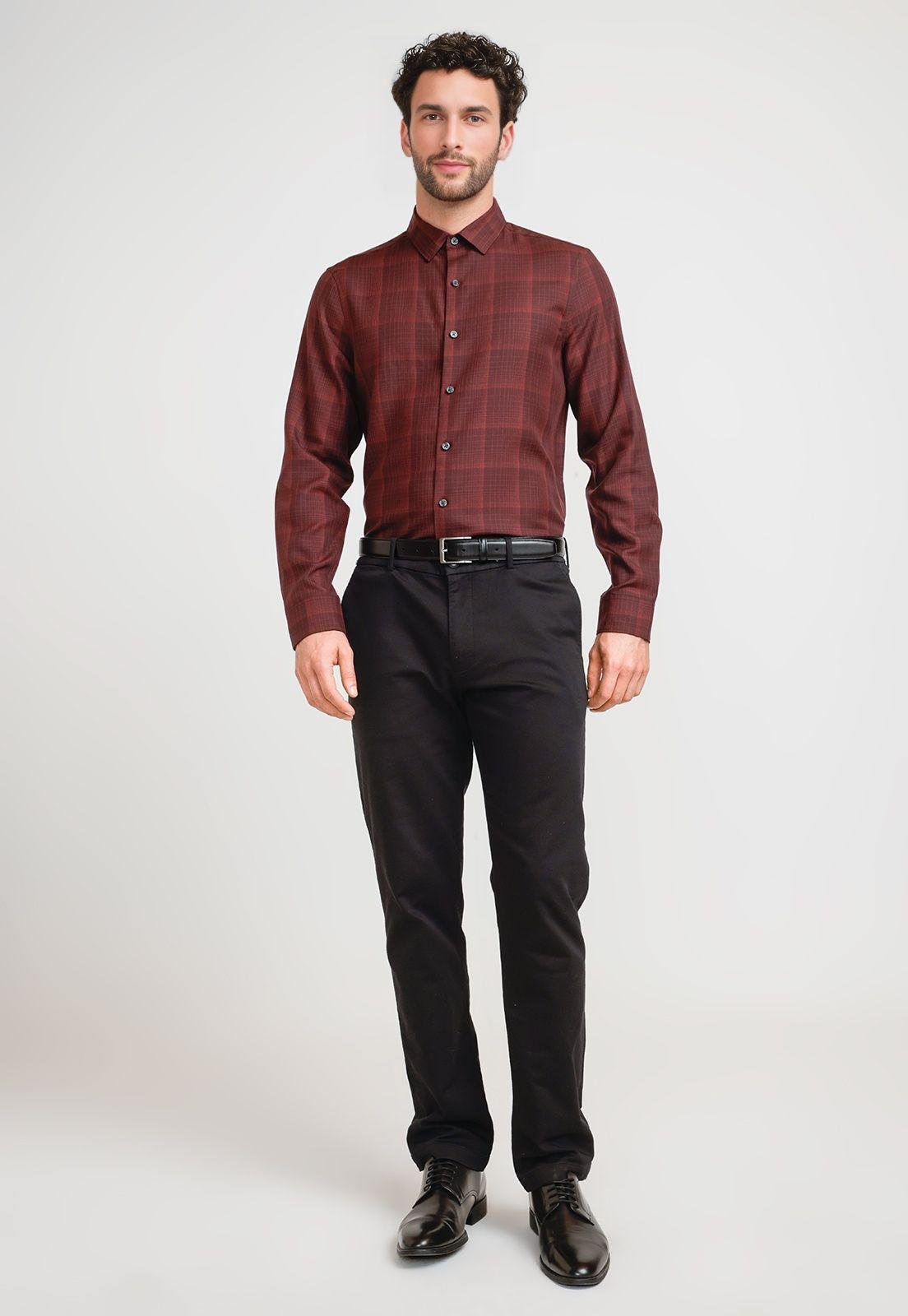 Camisa Hombre Cuadros Ladrillo-3