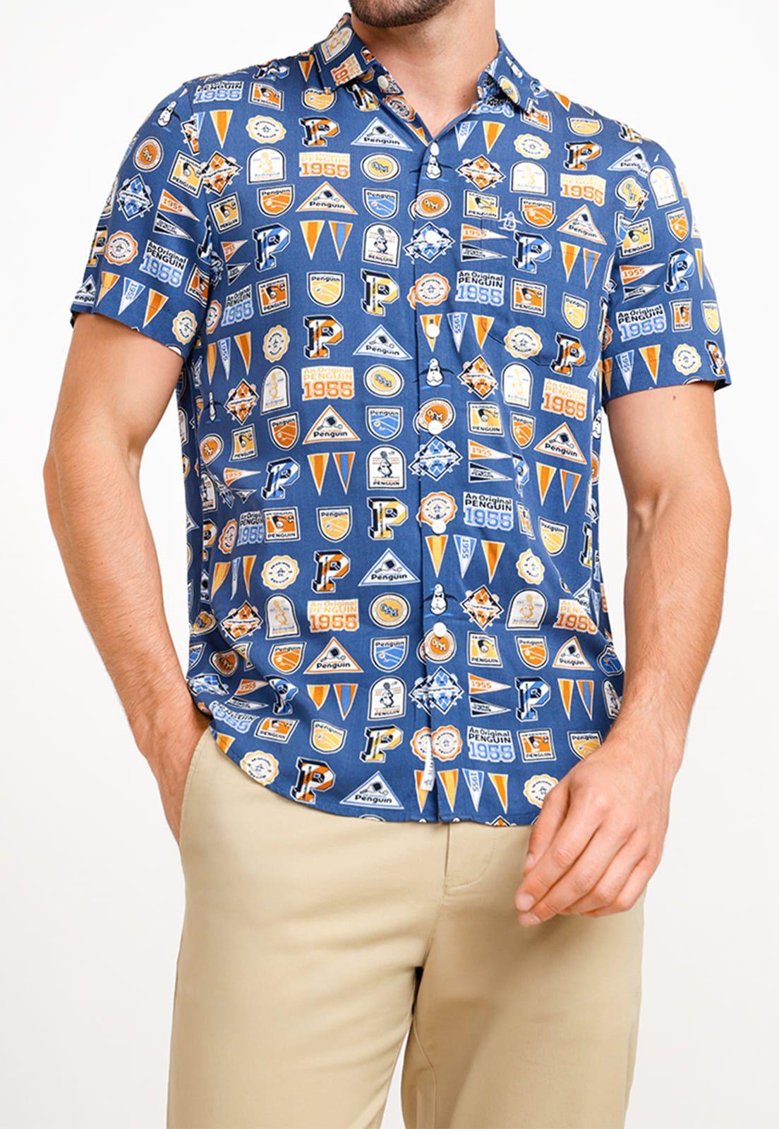 Camisa De Hombre Lenzing TM Ecovero Estampado Azul-0