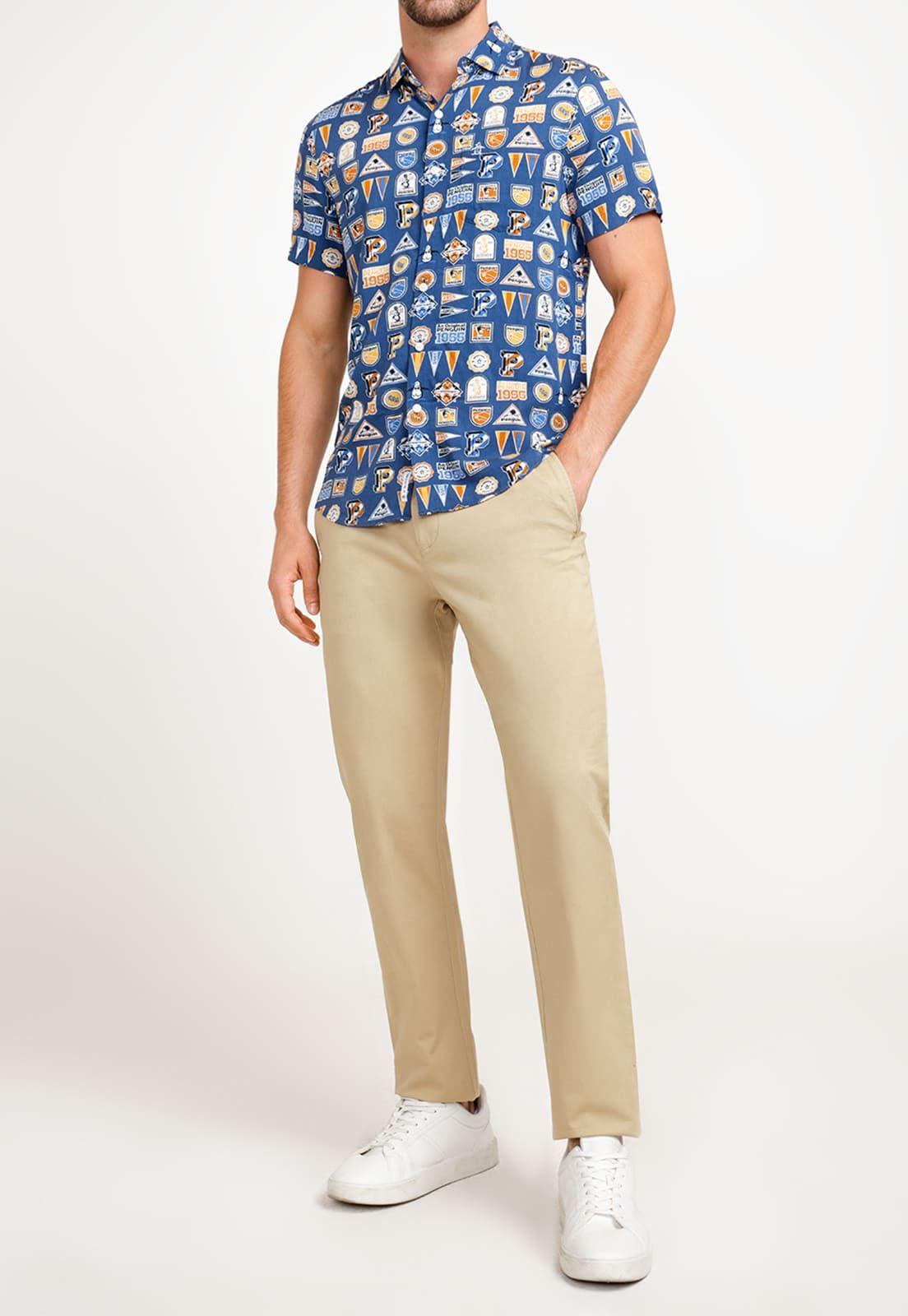Camisa De Hombre Lenzing TM Ecovero Estampado Azul-2