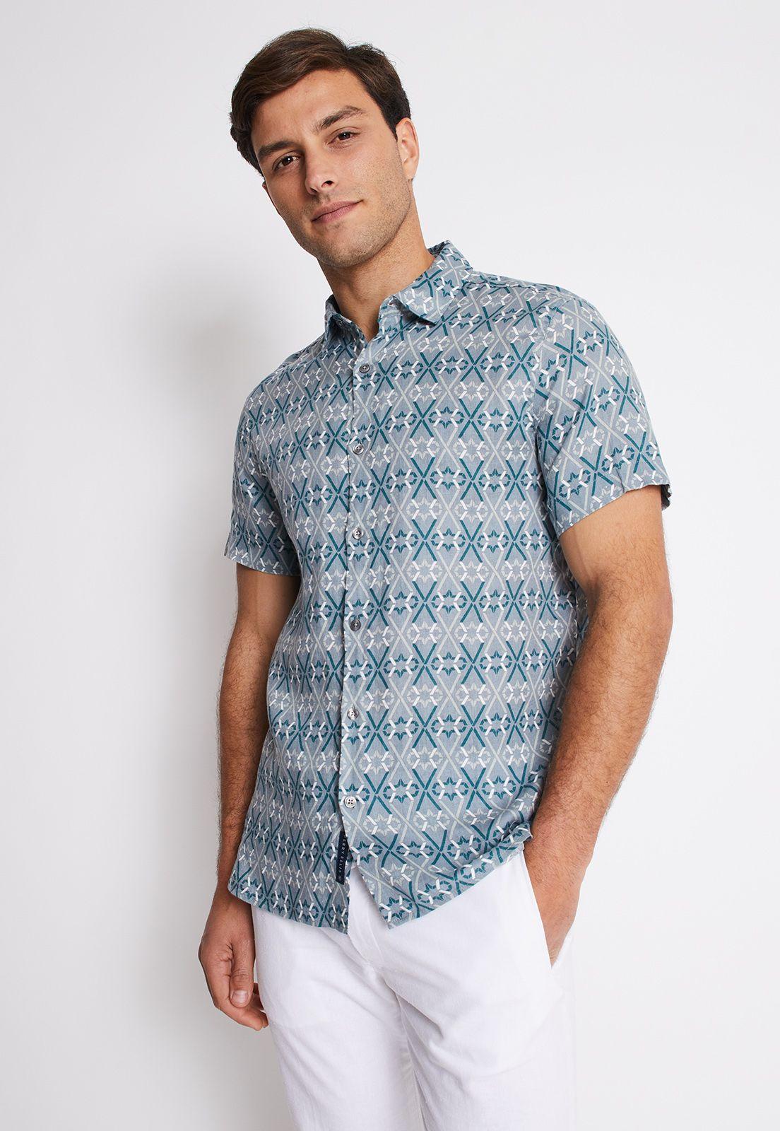 Camisa Hombre Manga Corta Lino Estampada-0