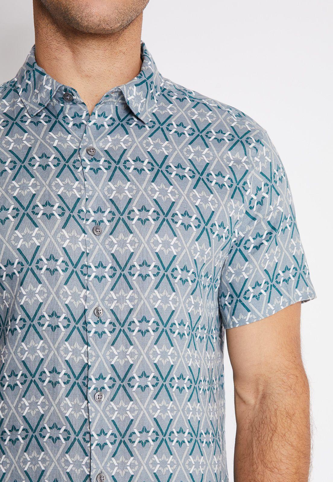 Camisa Hombre Manga Corta Lino Estampada-2