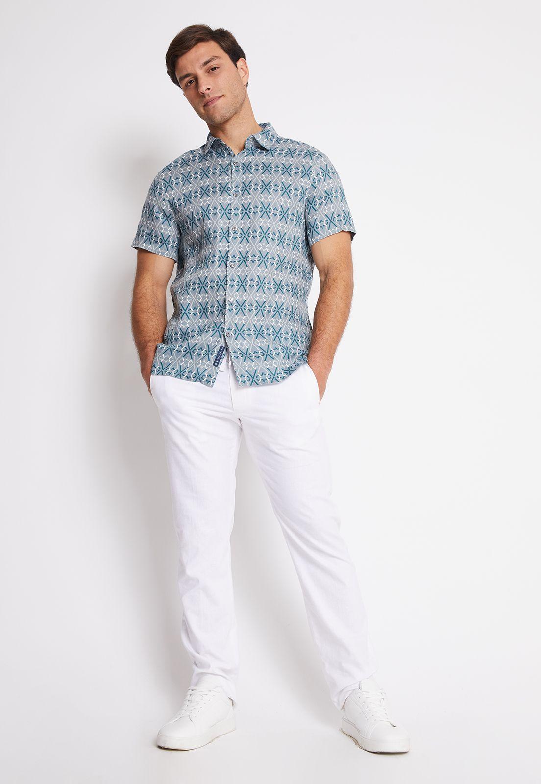 Camisa Hombre Manga Corta Lino Estampada-3