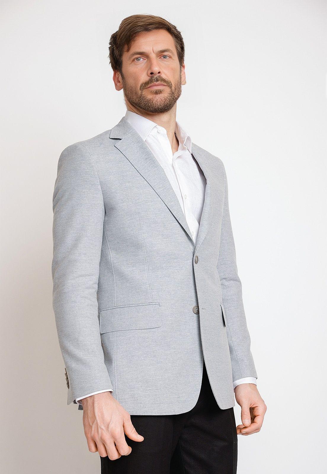 Chaqueta Hombre Mezcla Algodón Lino Liso Slim Cesar Gris-0