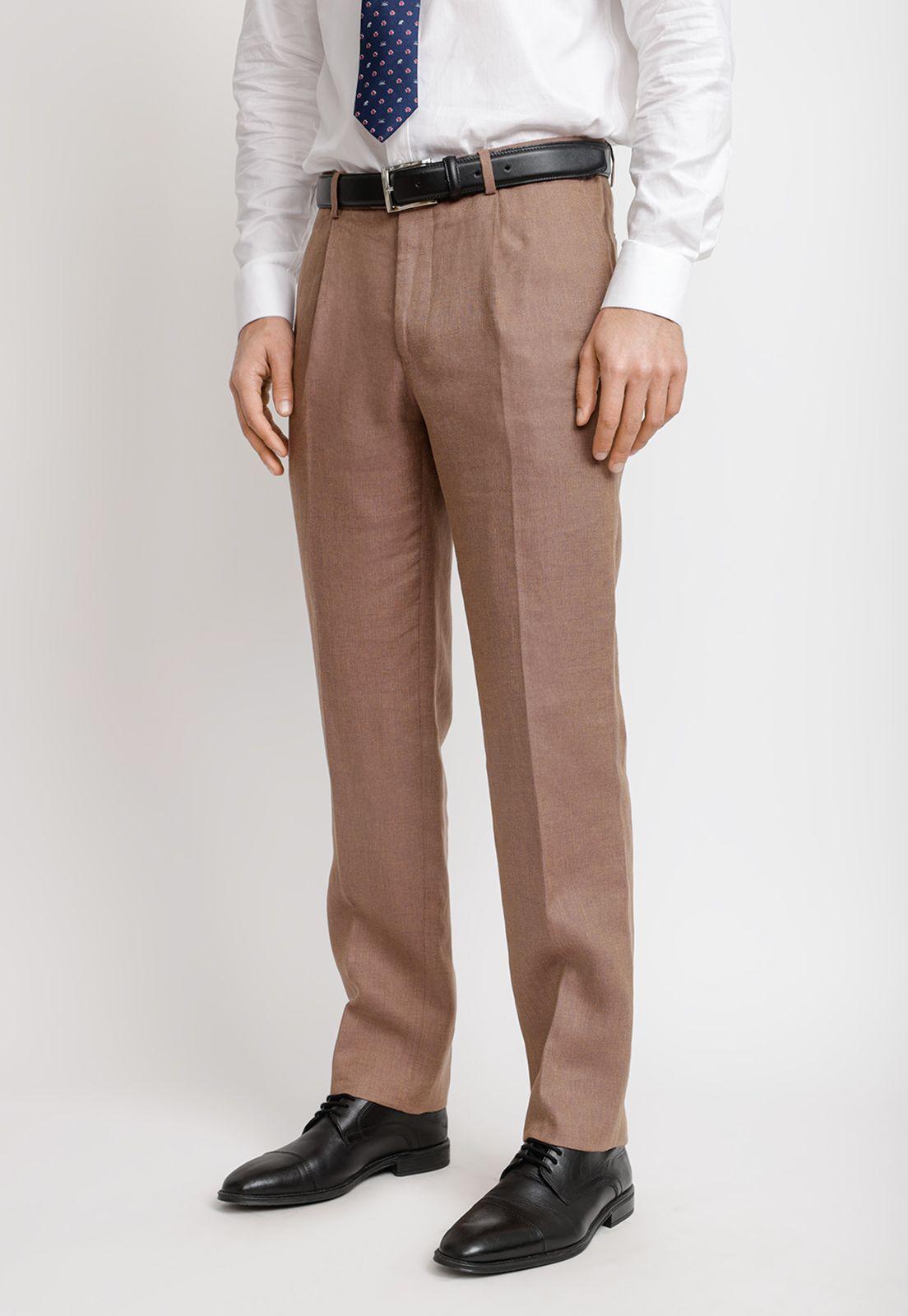 Pantalón Hombre Formal Lino Mix&Color Café-0