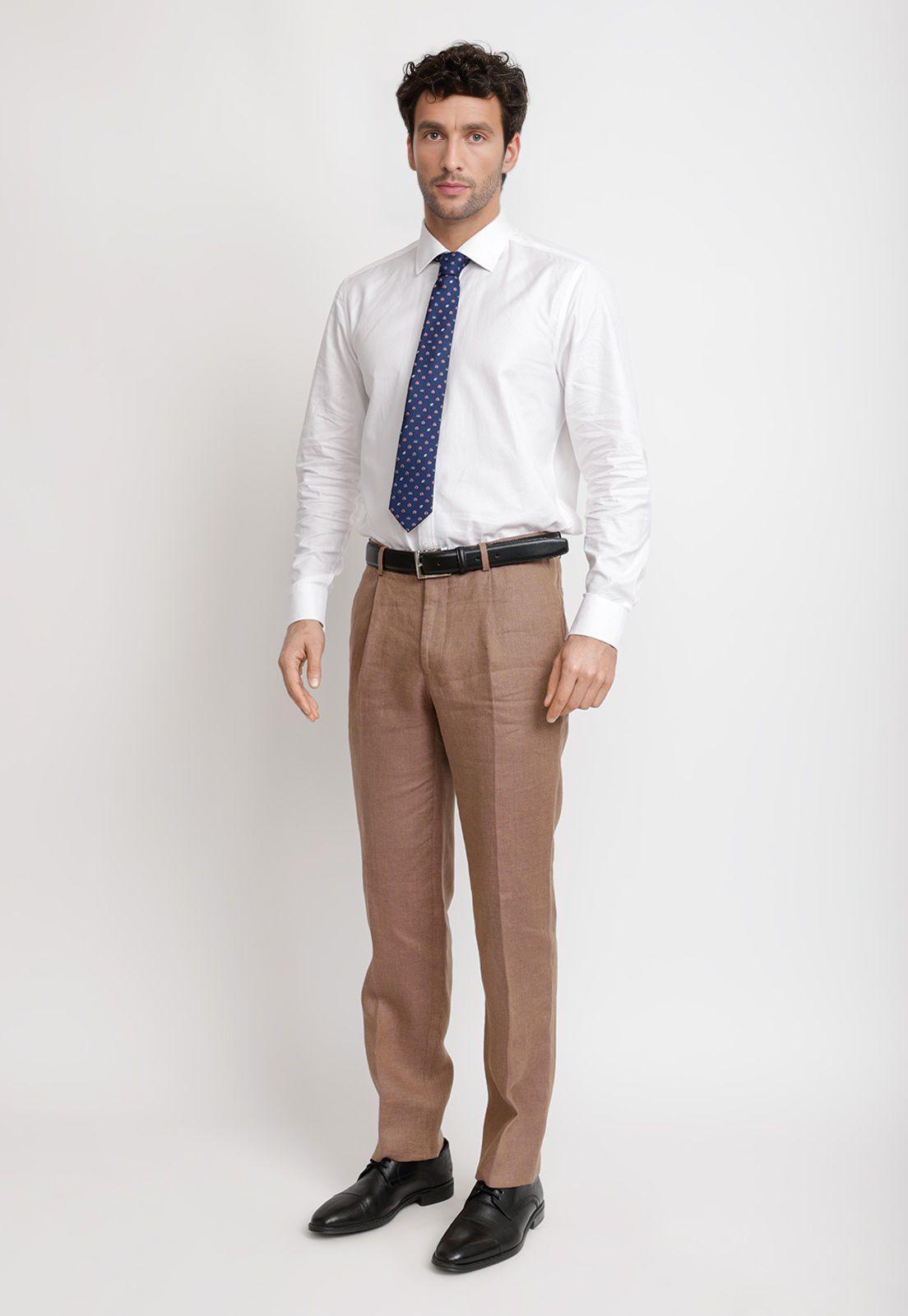 Pantalón Hombre Formal Lino Mix&Color Café-3