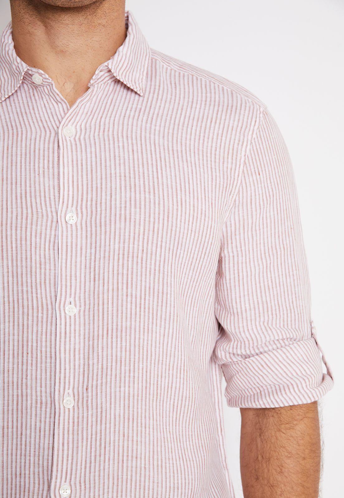 Camisa Hombre Manga Larga Lino Listada Terracota-2